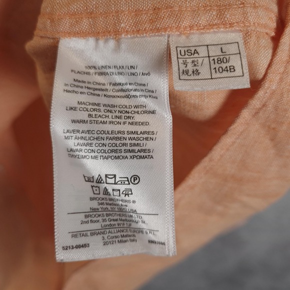 Brooks Brothers Shirt Mens Large Orange Irish Linen Button Down Long Sleeve - Picture 14 of 15